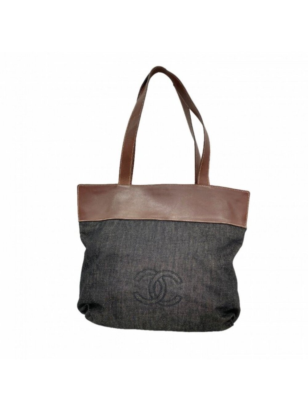 Chanel Tote Denim Black Brown Silver